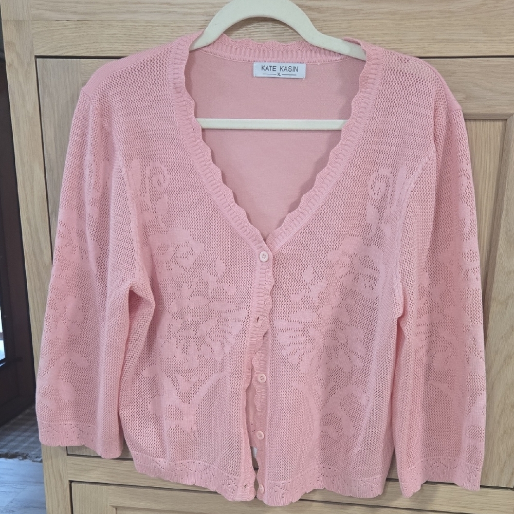 NWOT Cropped 3/4 Length Pink Cardigan Sweater